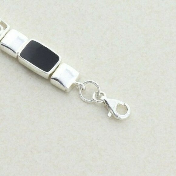 Sterling Silver Onyx and Marcasite Bracelet 7 3/4 inch - Picture 4 of 10